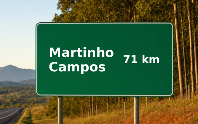 Placa de estrada indicando Martinho Campos a 71 km