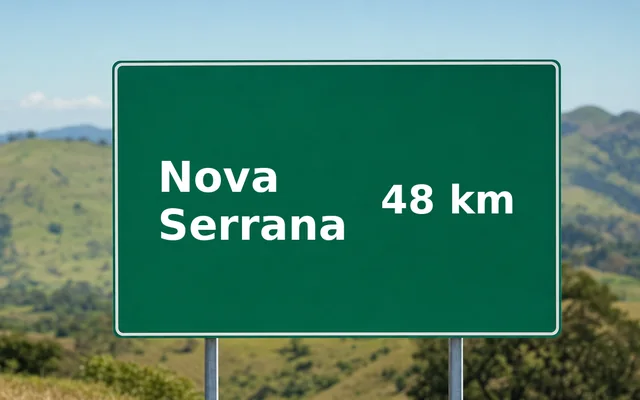 Placa de estrada indicando Nova Serrana a 48 km